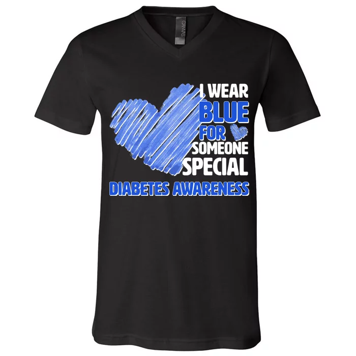 I Wear Blue For Someone Special Diabetes Awareness V-Neck T-Shirt