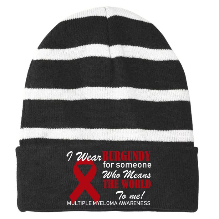 I Wear Burgundy Multiple Myeloma Striped Beanie with Solid Band