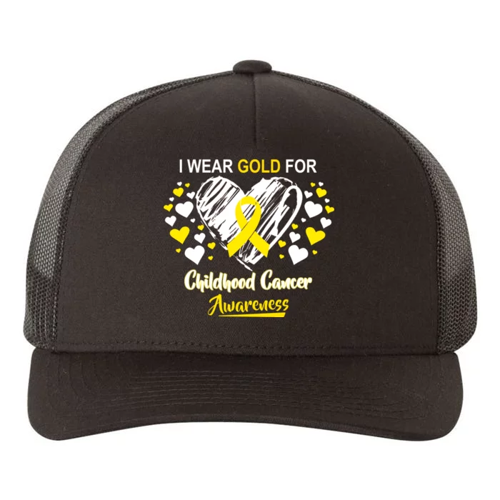 I Wear Gold For Childhood Cancer Awareness Yupoong Adult 5-Panel Trucker Hat