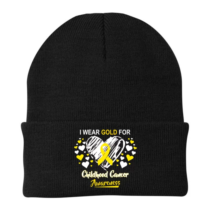 I Wear Gold For Childhood Cancer Awareness Knit Cap Winter Beanie