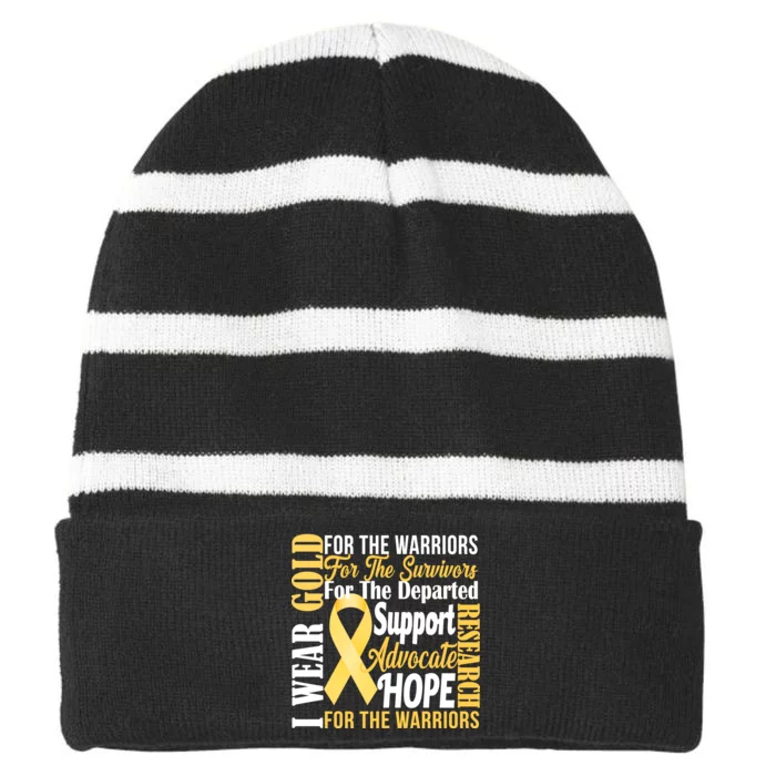 I Wear Gold For Childhood Cancer Awareness 1 Striped Beanie with Solid Band