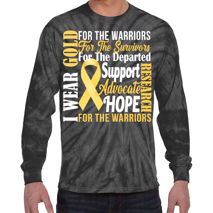 I Wear Gold For Childhood Cancer Awareness 1 Tie-Dye Long Sleeve Shirt