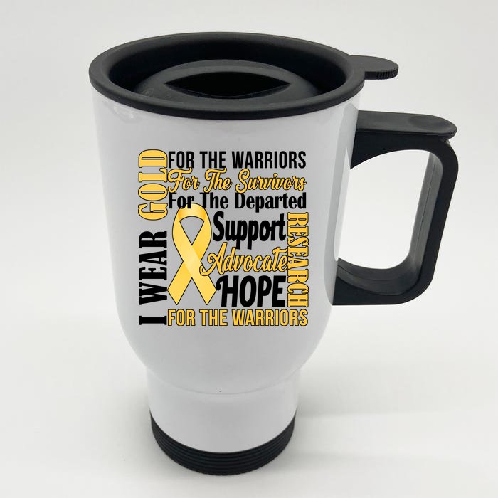 I Wear Gold For Childhood Cancer Awareness 1 Front & Back Stainless Steel Travel Mug