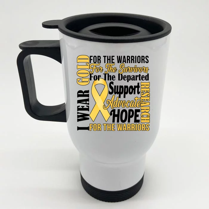 I Wear Gold For Childhood Cancer Awareness 1 Front & Back Stainless Steel Travel Mug