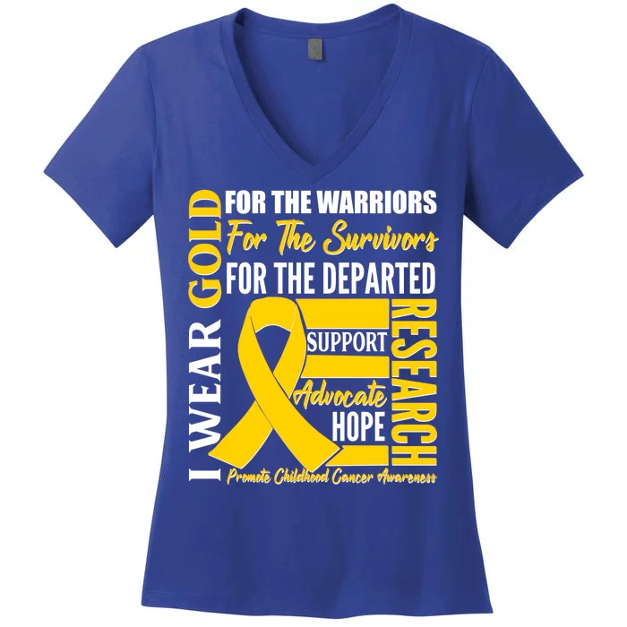 I Wear Gold Promote Childhood Cancer Awareness Women's V-Neck T-Shirt