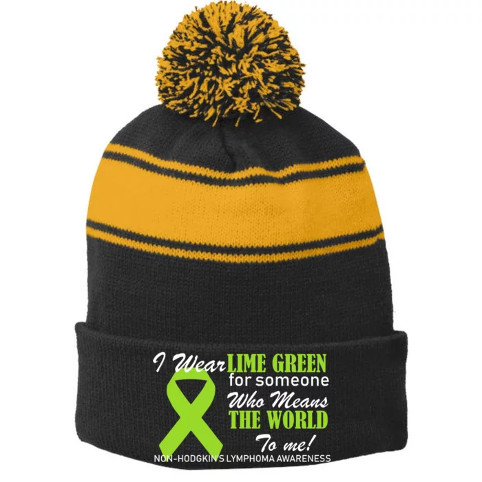 I Wear Lime Green Non-Hodgkin's Lymphoma Stripe Pom Pom Beanie