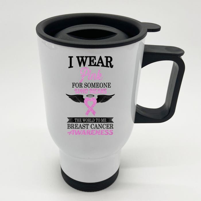 I Wear Pink Angel Breast Cancer Awareness Front & Back Stainless Steel Travel Mug