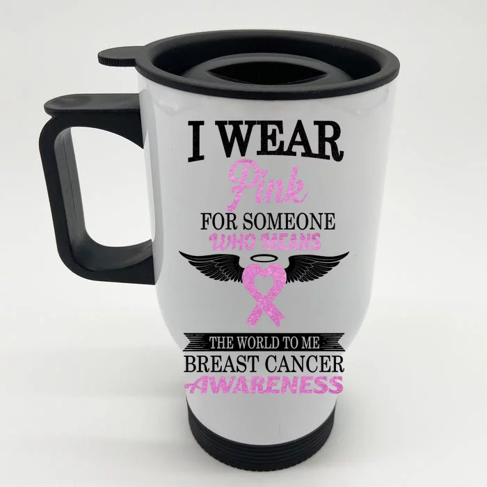 I Wear Pink Angel Breast Cancer Awareness Front & Back Stainless Steel Travel Mug