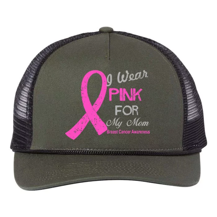 I Wear Pink For My Mom Breast Cancer Awareness Retro Rope Trucker Hat Cap