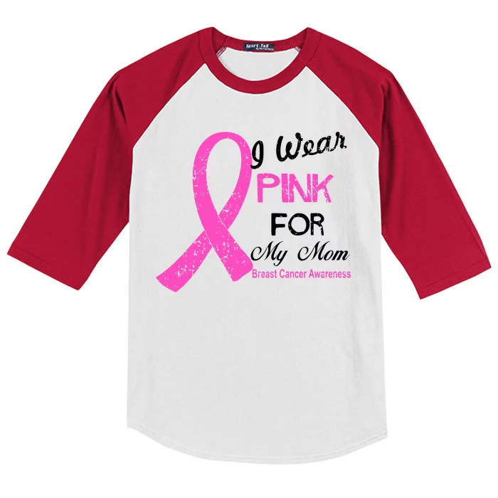 I Wear Pink For My Mom Breast Cancer Awareness Kids Colorblock Raglan Jersey