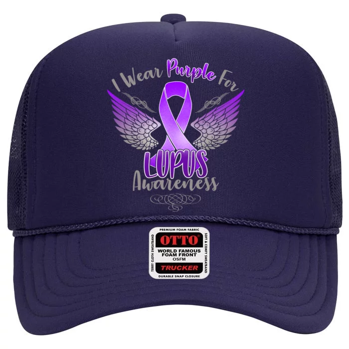 I Wear Purple For Lupus Awareness High Crown Mesh Trucker Hat