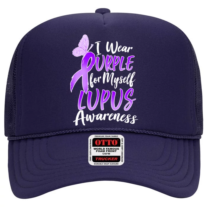 I Wear Purple For Myself Lupus Awareness High Crown Mesh Trucker Hat