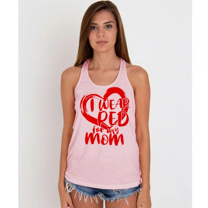 I Wear Red For My Mom Heart disease Awareness Women's Knotted Racerback Tank