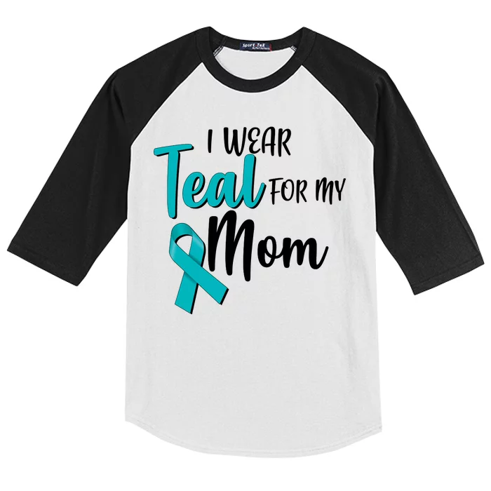 I Wear Teal For My Mom Ovarian Cancer Awareness Kids Colorblock Raglan Jersey