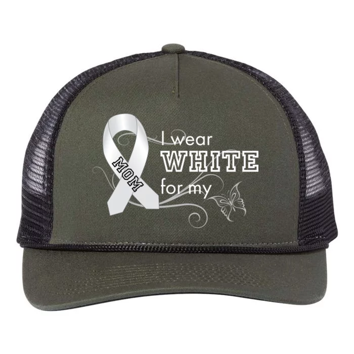 I Wear White For My Mom Lung Cancer Awareness Retro Rope Trucker Hat Cap