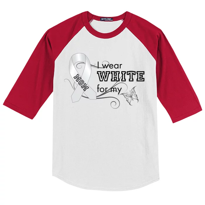 I Wear White For My Mom Lung Cancer Awareness Kids Colorblock Raglan Jersey