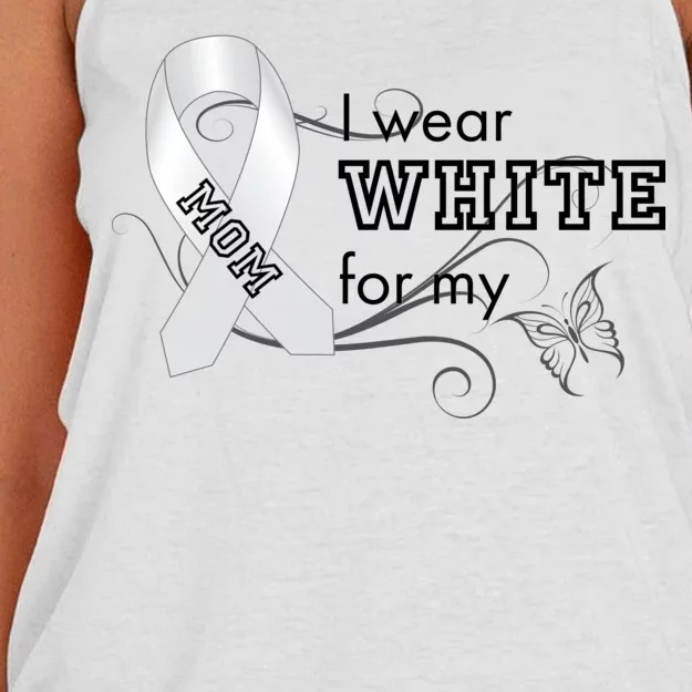 I Wear White For My Mom Lung Cancer Awareness Women's Knotted Racerback Tank