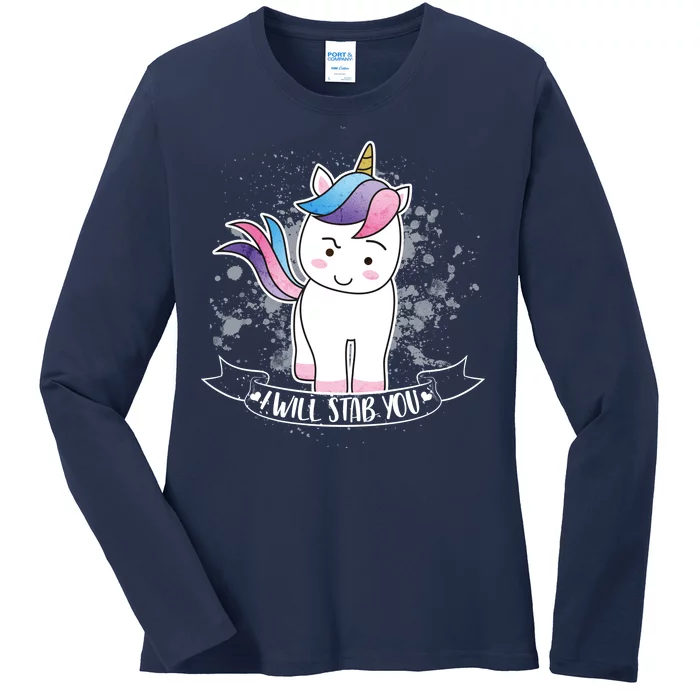 I Will Stab You Unicorn Ladies Long Sleeve Shirt