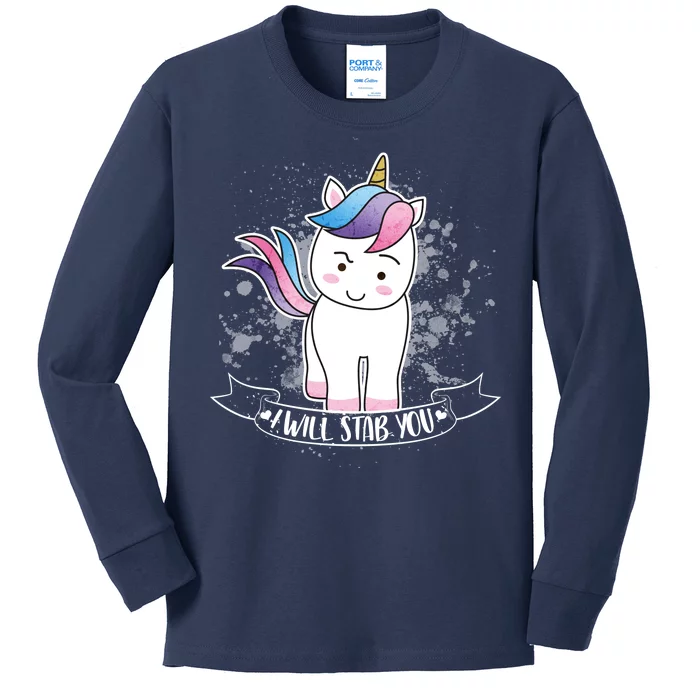 I Will Stab You Unicorn Kids Long Sleeve Shirt