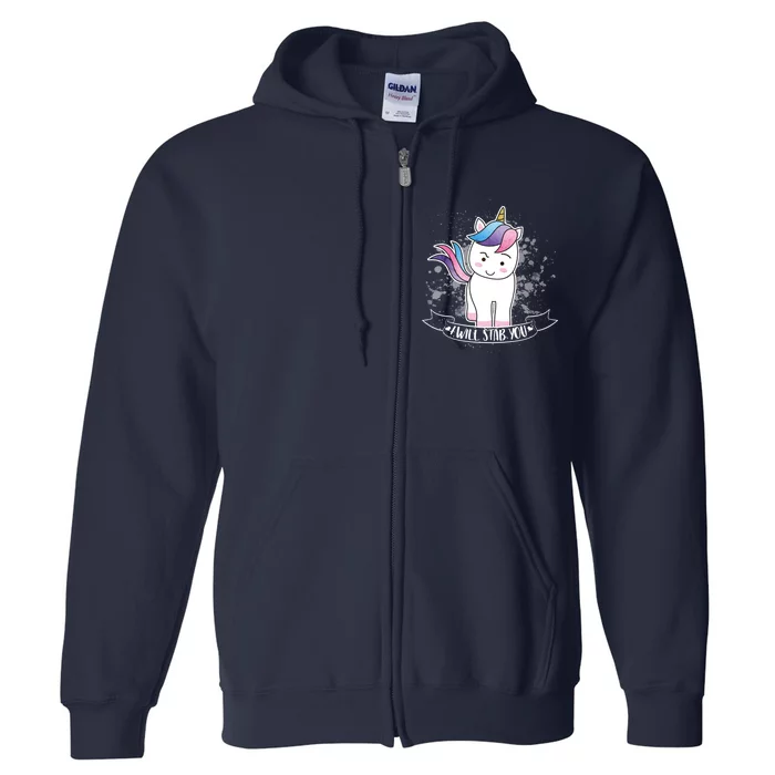 I Will Stab You Unicorn Full Zip Hoodie