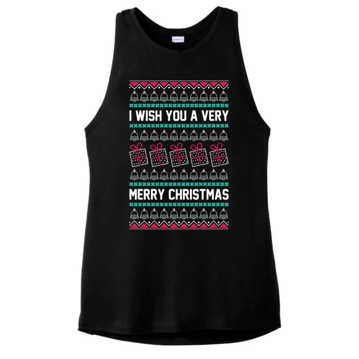 I Wish You A Very Merry Christmas Cute Ugly Sweater Ladies Tri-Blend Wicking Tank