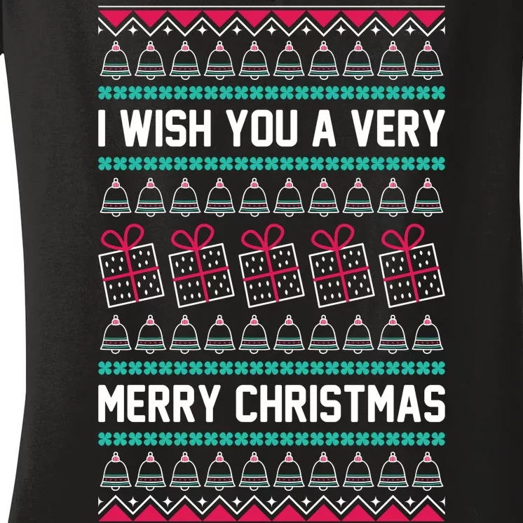 I Wish You A Very Merry Christmas Cute Ugly Sweater Women's V-Neck T-Shirt