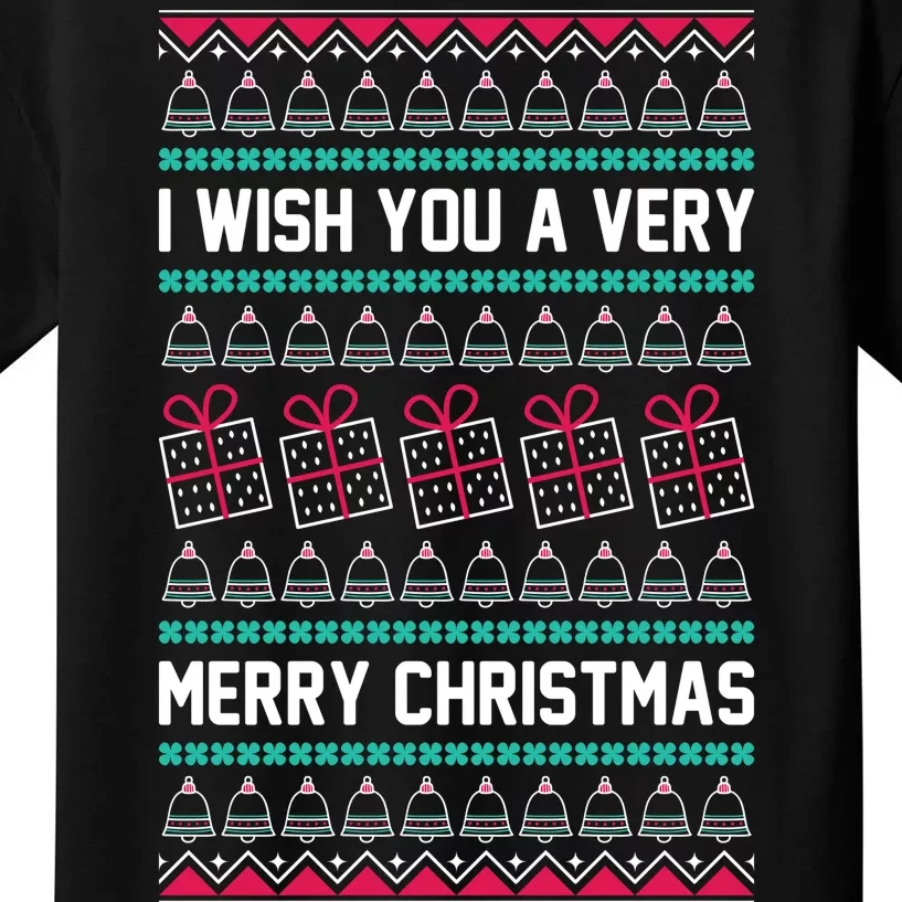 I Wish You A Very Merry Christmas Cute Ugly Sweater Kids T-Shirt