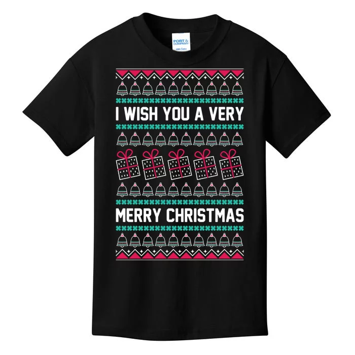 I Wish You A Very Merry Christmas Cute Ugly Sweater Kids T-Shirt