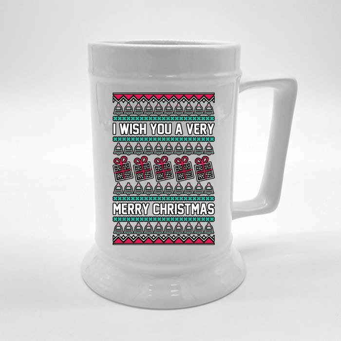 I Wish You A Very Merry Christmas Cute Ugly Sweater Front & Back Beer Stein