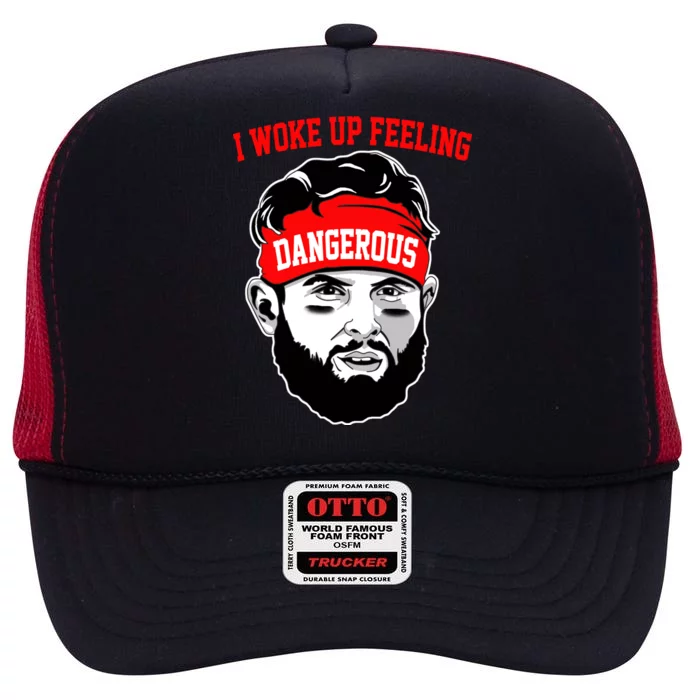 I Woke Up Feeling Dangerous Funny Football High Crown Mesh Trucker Hat