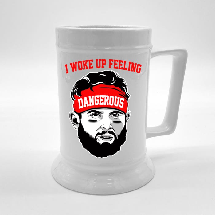 I Woke Up Feeling Dangerous Funny Football Front & Back Beer Stein