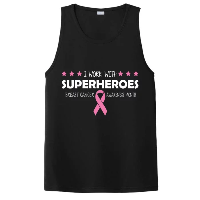 I Work With Superheroes Breast Cancer Awareness Month Performance Tank