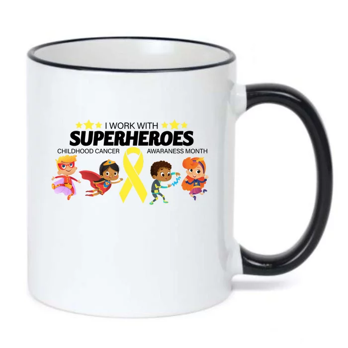 I Work With Superheroes Childhood Cancer Awareness Black Color Changing Mug