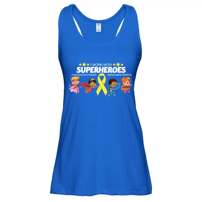 I Work With Superheroes Childhood Cancer Awareness Ladies Essential Flowy Tank