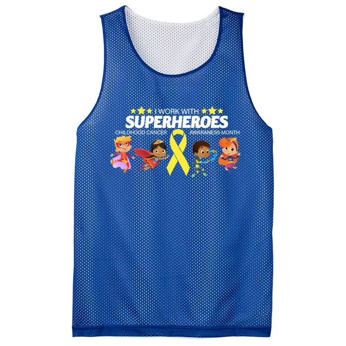 I Work With Superheroes Childhood Cancer Awareness Mesh Reversible Basketball Jersey Tank