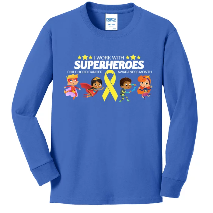 I Work With Superheroes Childhood Cancer Awareness Kids Long Sleeve Shirt