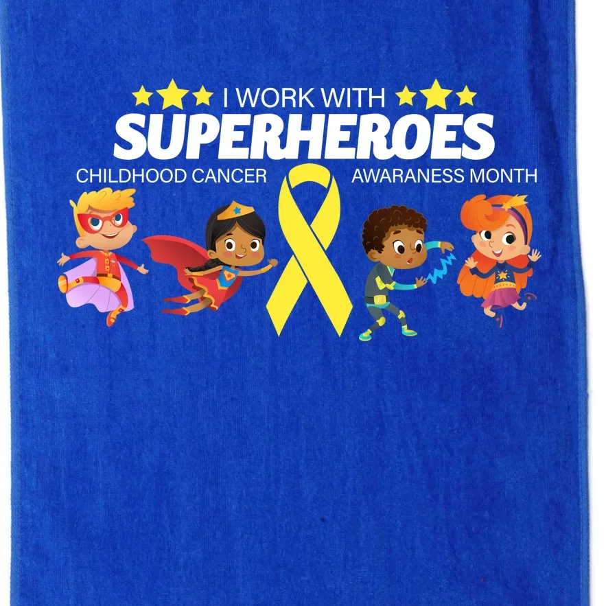 I Work With Superheroes Childhood Cancer Awareness Platinum Collection Golf Towel