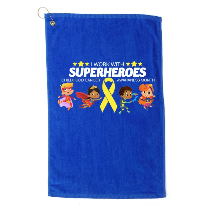 I Work With Superheroes Childhood Cancer Awareness Platinum Collection Golf Towel