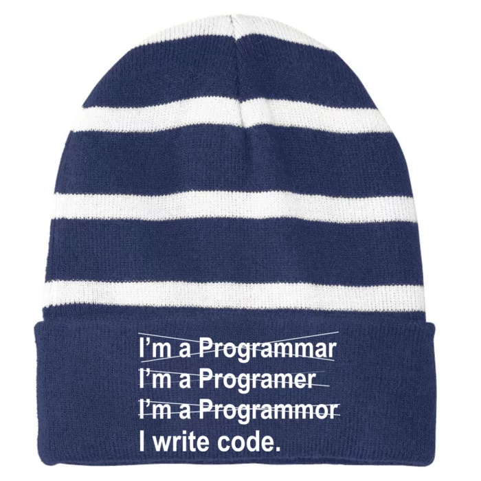 I Write Code Striped Beanie with Solid Band