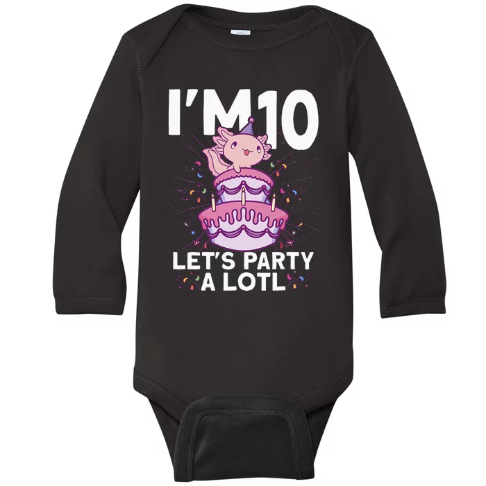 Im 10 Bday Axolotl Party Cute 10th Birthday Kids Axolotl Baby Long Sleeve Bodysuit