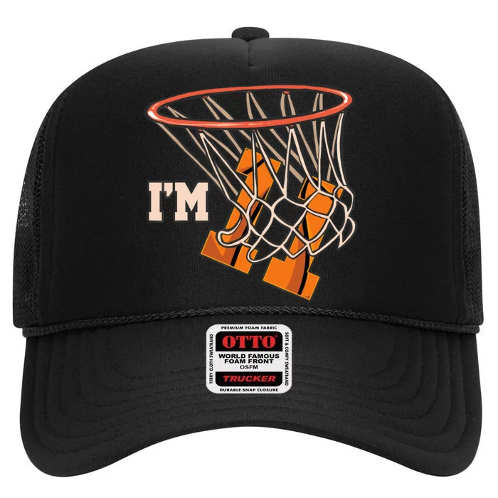 I'm 11 Basketball Theme Birthday Party Celebration 11th High Crown Mesh Trucker Hat