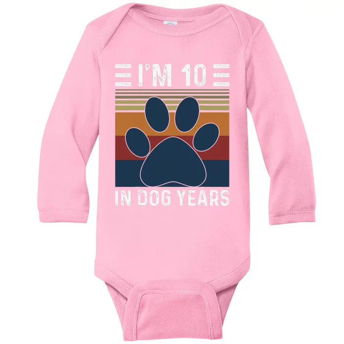 I'm 10 In Dog Years 70th Birthday Vintage Funny 70 Year Old Baby Long Sleeve Bodysuit