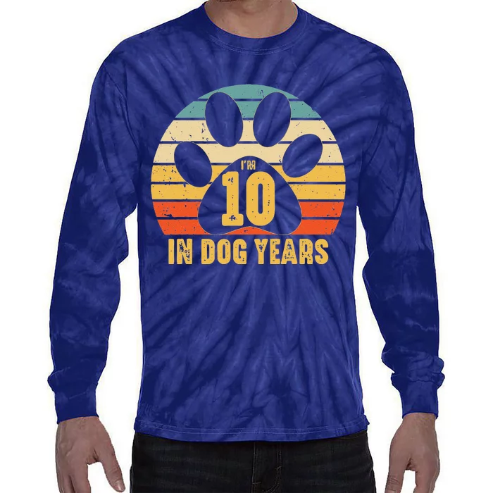 Im 10 In Dog Years Funny 70 Yr Old Vintage 70th Birthday Tie-Dye Long Sleeve Shirt