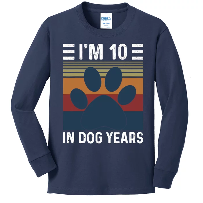 I'm 10 In Dog Years 70th Birthday Vintage Funny 70 Year Old Kids Long Sleeve Shirt