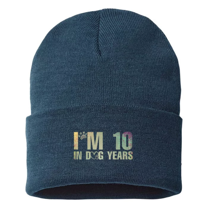 Im 10 In Dog Years Funny 70th Birthday Vintage Sustainable Knit Beanie