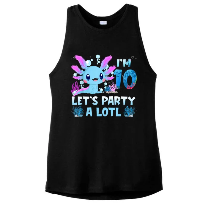 I'm 10 Let's Party A Lotl 10th Birthday Cute Axolotl Lovers Ladies Tri-Blend Wicking Tank