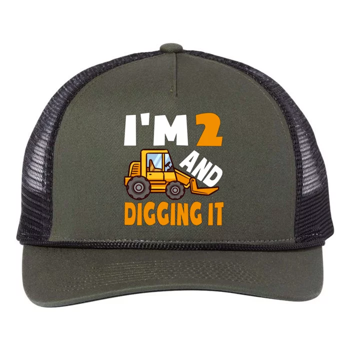 IM 2 And Digging It Being 2 Boy 2nd Birthday Bulldozer Boy Retro Rope Trucker Hat Cap