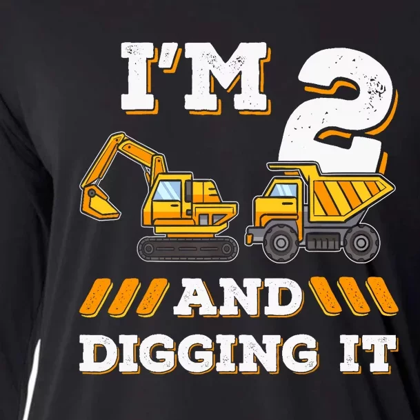 IM 2 And Digging It 2nd Birthday Digger Excavator Cooling Performance Long Sleeve Crew