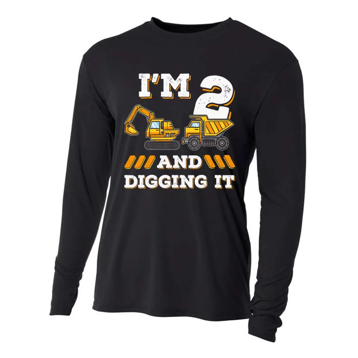 IM 2 And Digging It 2nd Birthday Digger Excavator Cooling Performance Long Sleeve Crew