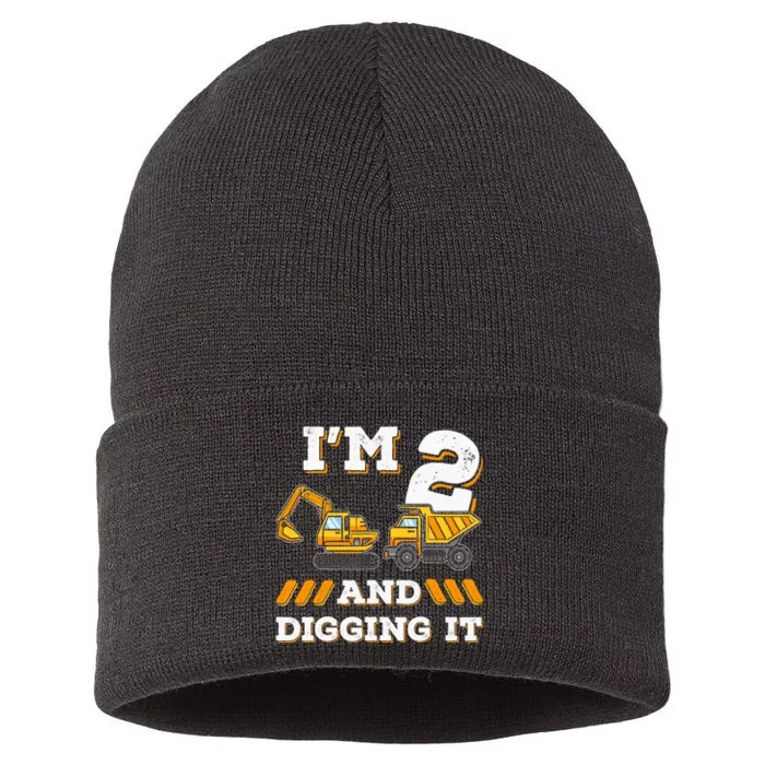 IM 2 And Digging It 2nd Birthday Digger Excavator Sustainable Knit Beanie